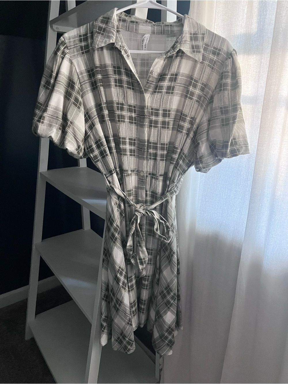 Live 4 Truth Plaid Button-Front Shirt Dress in Gray and White